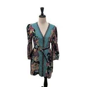 Anna Cate Womens Button Front Belted Linen Blend Octavia Dress Multicolor Small